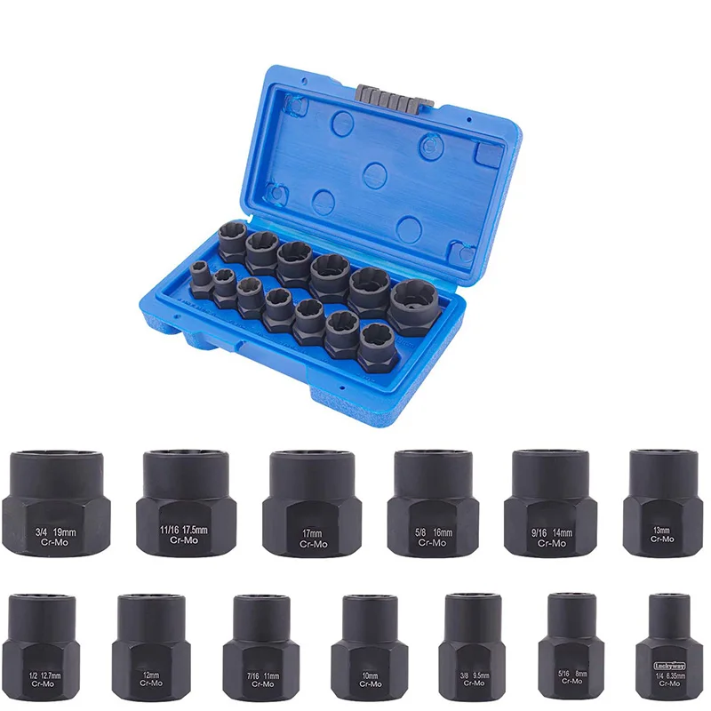13 Chiếc Va Đập Hư Hại Bu Lông Ốc Vít Tẩy Máy Hút Ổ Cắm Bộ Dụng Cụ Loại Bỏ Bộ Bu Lông Ốc Vít Loại Bỏ Ổ Cắm Cờ Lê 3/8"