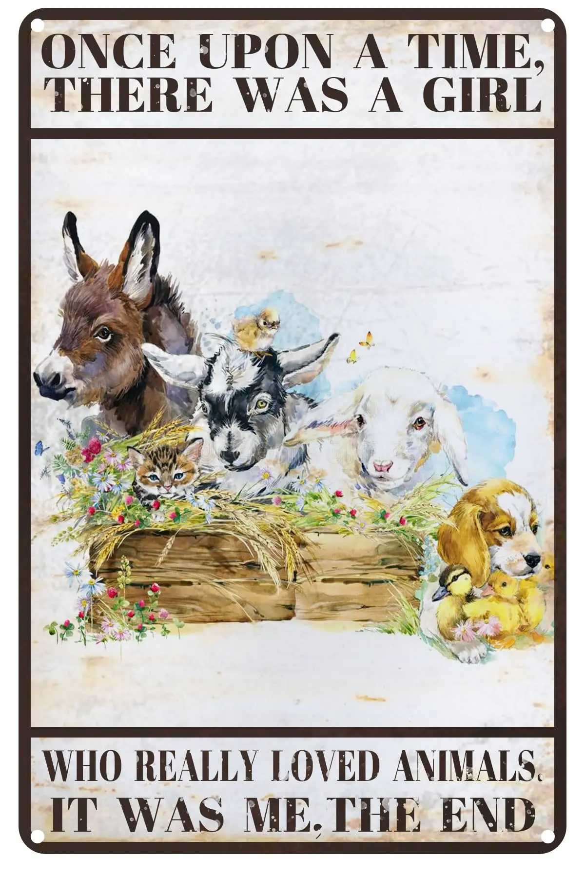 Однажды это был мой металлический жестяной знак, там была девушка, которая действительно любит животные, цвет задний, плакат, бар, кафе, магазин, дом