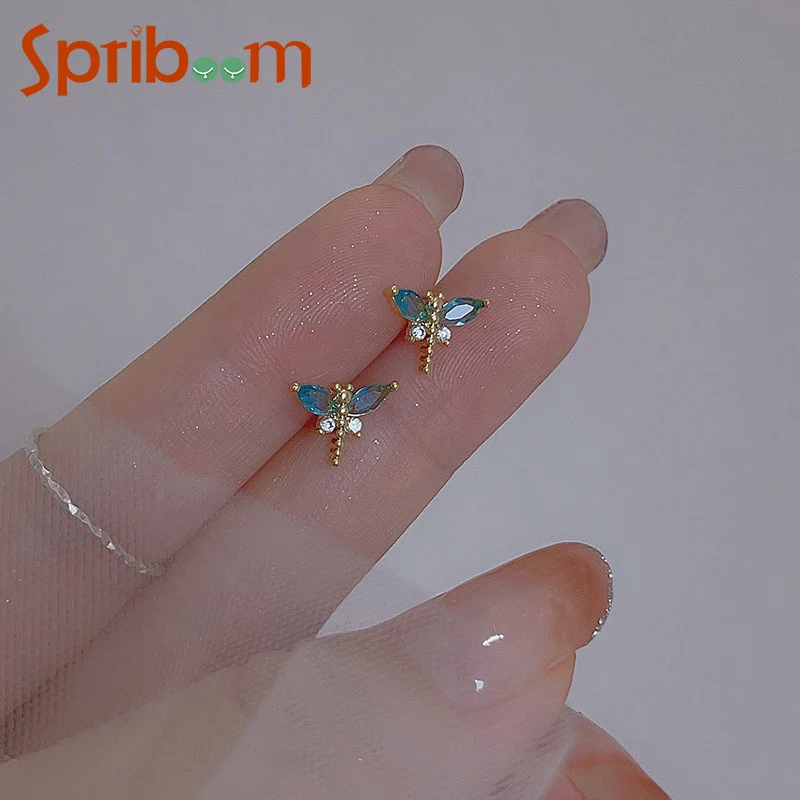 Insect Stud Earrings for Women Zircon Dragonfly Earrings Small Exquisite Design Jewelry Female Simple Accessories Girls Gift