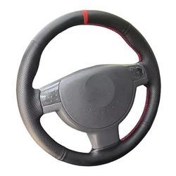 For Opel Corsa C Combo C 2001-2006 Vauxhall Holden Tigra Hand Braid Car Steering Wheel Cover Black Leather red line red strip