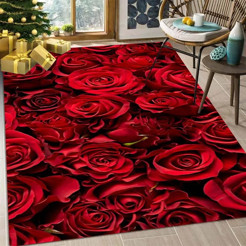 3D Red Rose Modern Home Furnishing Bathroom Carpet Living Room Large Decorative Mat Couple Bedroom Water Absorbing Non slip Mat