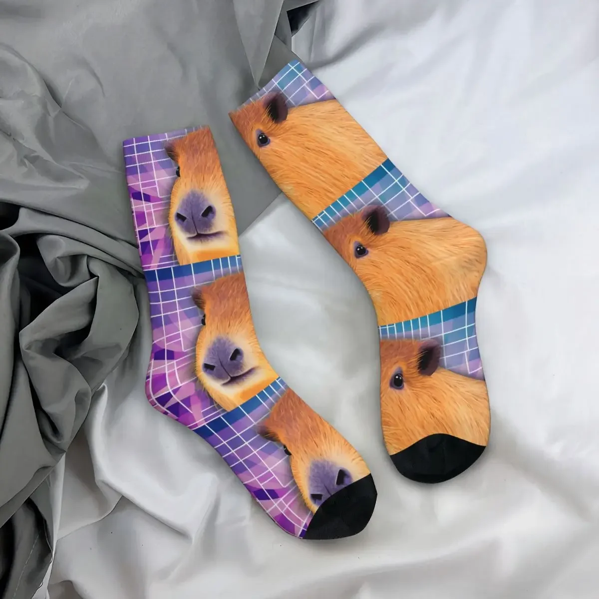 Happy Men's Socks Meme Techno Vintage Harajuku Capybara Hip Hop Novelty Crew Crazy Sock Gift Pattern Printed image 6