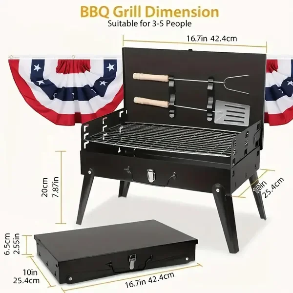 

Portable Folding BBQ Charcoal Grill, Windproof, 3-Height Adjustable, Lightweight Outdoor Camping Grill Kit