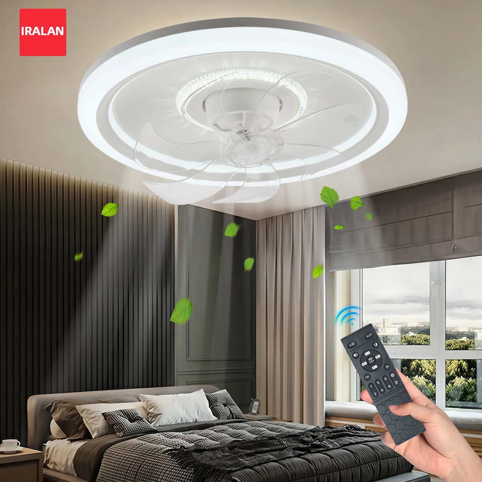 

IRALAN 360° Rotating Ceiling Fan with Lights 6 Wind Speed Modern Smart Low Profile Ceiling Fan Bedroom Living Room LED Fan Light