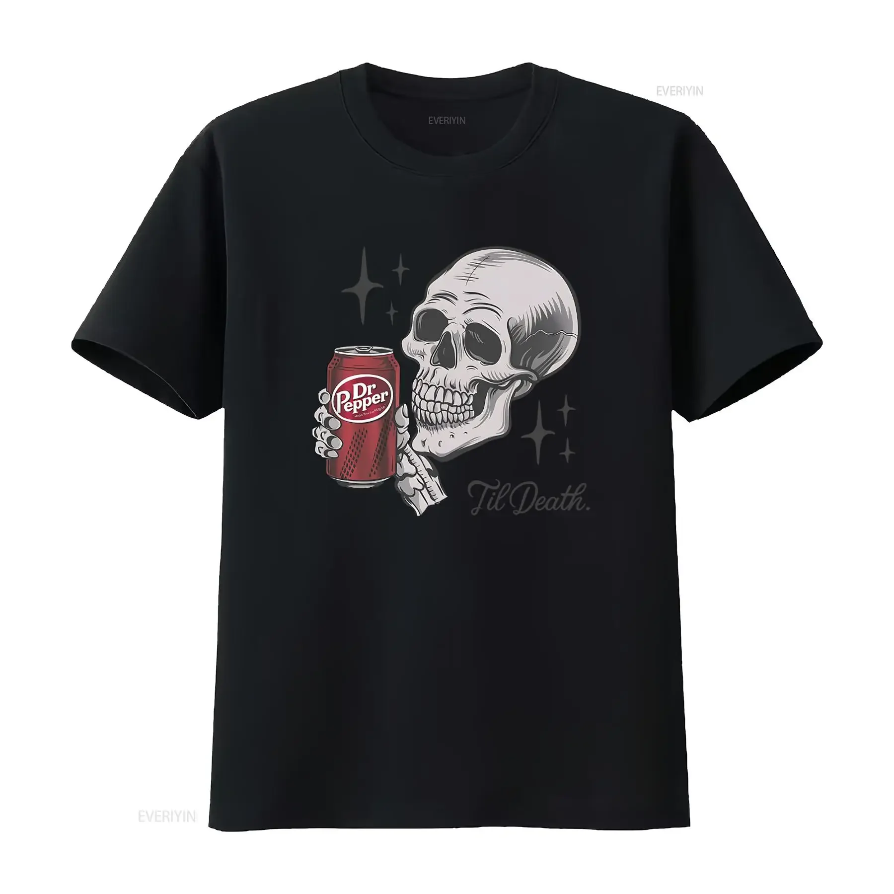 Camiseta Till Death Dr Pepper con diseño de esqueleto de Halloween, estilo vintage lavado, cómoda, elástica y casual.
