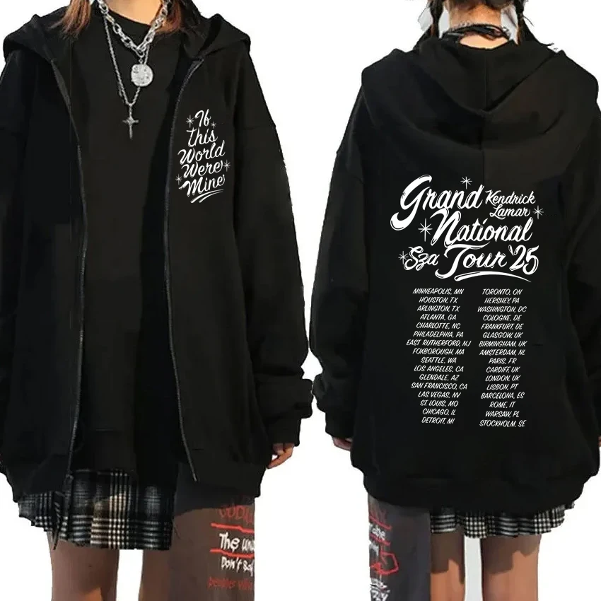 

Hot Sale SZA Kendrick Lamar 2025 Global Tour Zipper Sweatshirt Unisex vintage hip hop streetwear Hoodies Men women Fleece Coat