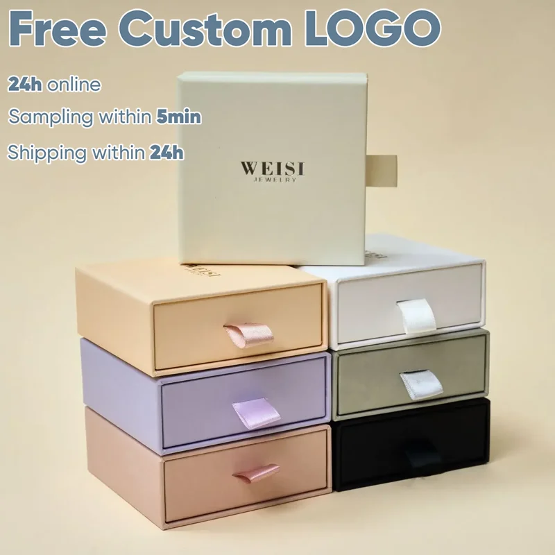 

Multiple Sizes Jewelry Paper Box with Sponge Drawer Personalized customization Logo Exquisite Necklace Ring Box Pack Packaging