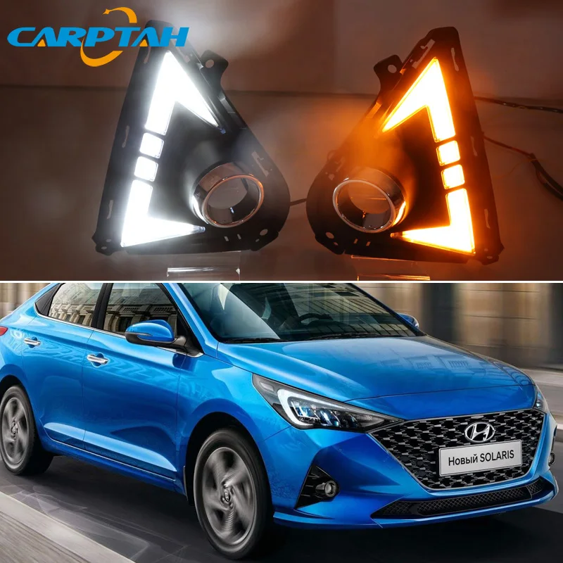 

LED Daytime Running Light For Hyundai Solaris 2021-2023 12V Dynamic Yellow Turn Signal Indicator Light Bumper LED DRL