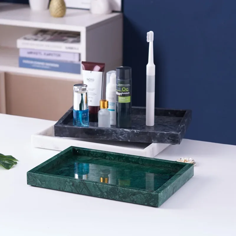Black And White Gray Natural Marble Square Stone Tray Cosmetics Toiletries Storage Jewelry Earrings Perfume Bottle Ornaments
