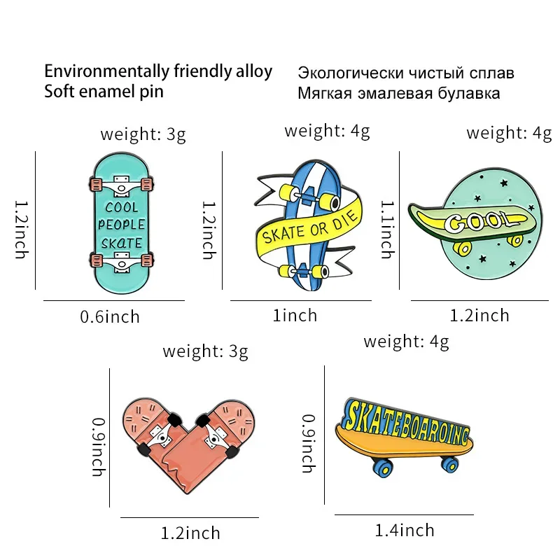 Broszki na deskorolkę dla mężczyzn Kobiety Niestandardowe sporty Miłość Łyżwiarstwo Emaliowane szpilki Plecak Metalowe kreskówki Odznaki Przypinka