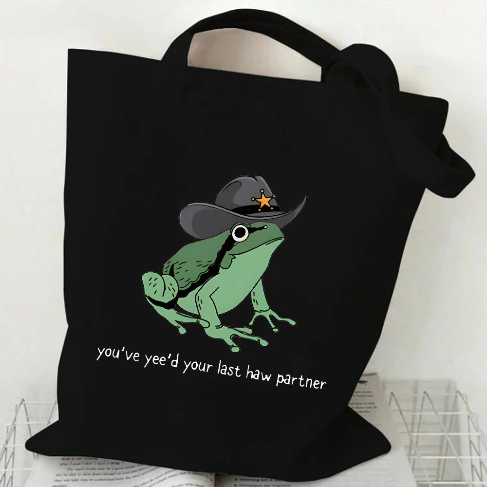 You Just Yee\'d Your Last Haw Partner Printed Women Shoulder Bag Cowboy Frog Shopping Bag Wild West Trendy Toad Lovers HandBag