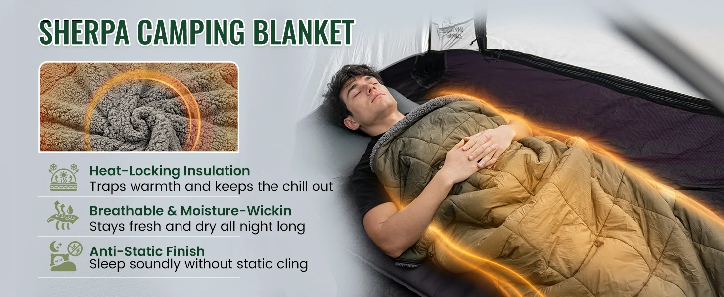 ONETIGRIS Campingdecke Tragbarer Poncho Schlafsack Wasserdicht Flammhemmend Warme Outdoor-Decke für kalte Winterwanderungen – Detail 1