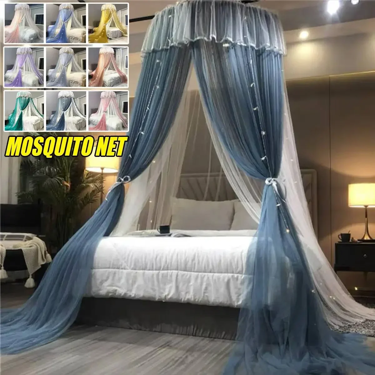 Hanging Dome Mosquito Net Bed Canopy Romantic Double Layer Yarn Bed Valance Anti-mosquito Bedcover Curtain Home Textiles Decor