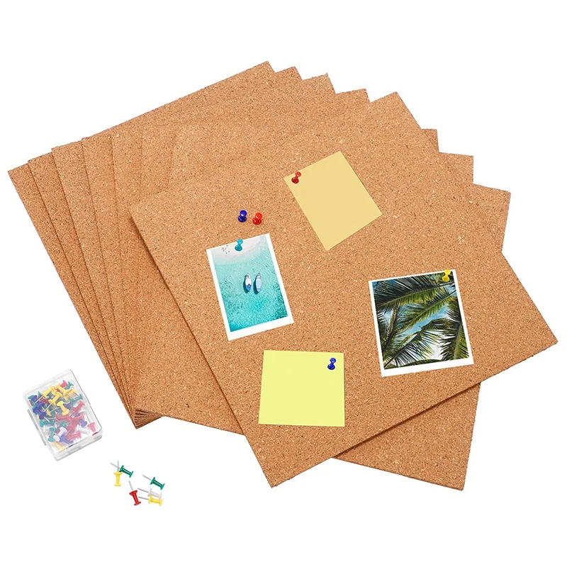 Adhesive Cork Board Cork Board Wood Cork Board For Wall 12Inx12in -1/4In Thick Square Bulletin Boards With 50 PCS Push Pins