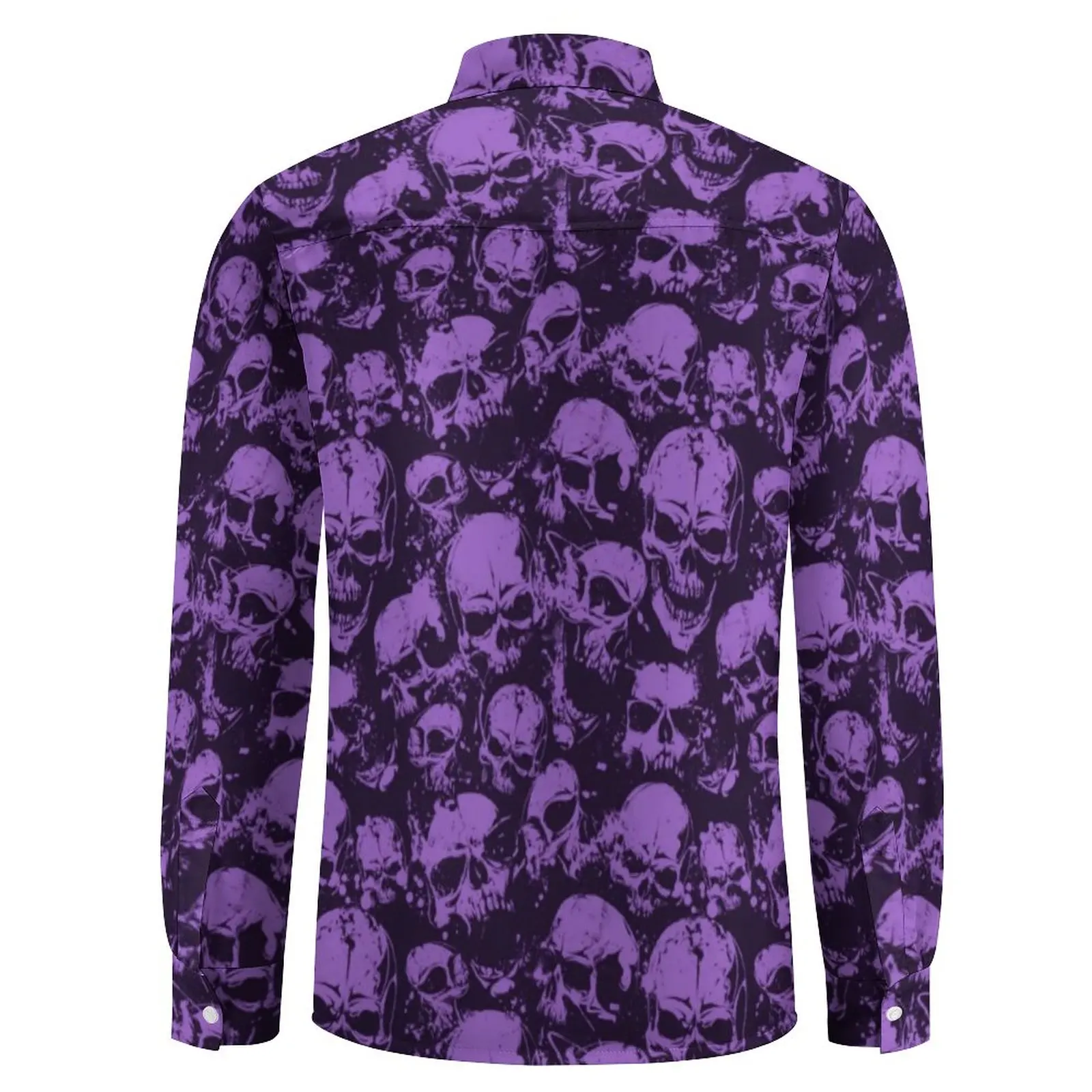 Purple Skull Shirt Men Halloween Print Casual Shirts Autumn Harajuku Custom Blouses Long Sleeve Fashion Oversized Clothing Gift