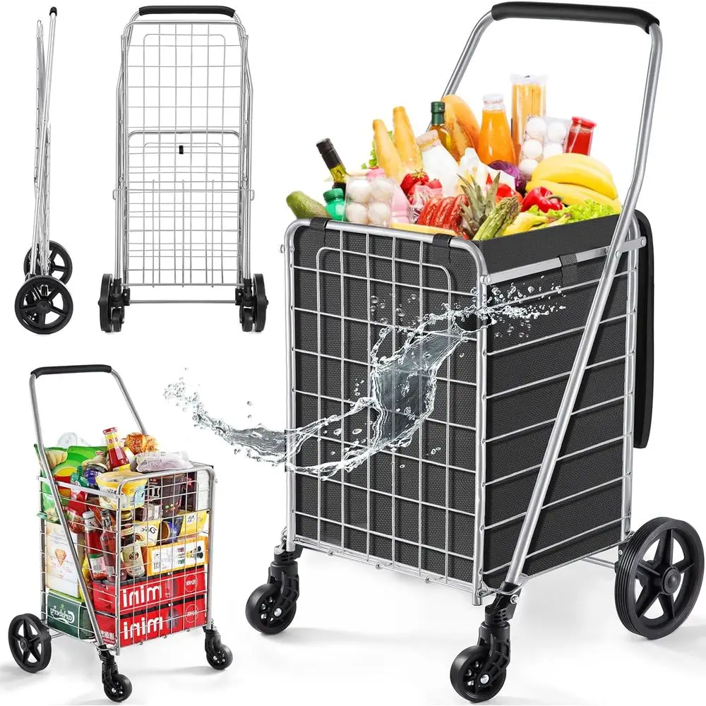 

Collapsible Portable Grocery Cart - Heavy Duty, Lightweight Trolley with Swivel Wheels