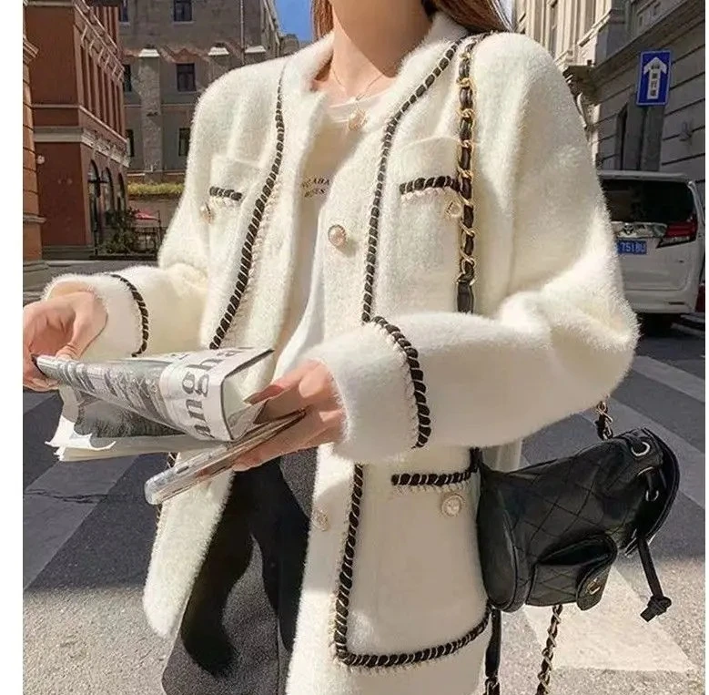 

Элегантный женский осенне-зимний кардиган, пальто из мягкой норки, плюш, свободный крой, вязаный свитер, верхняя одежда с открытой передней частью