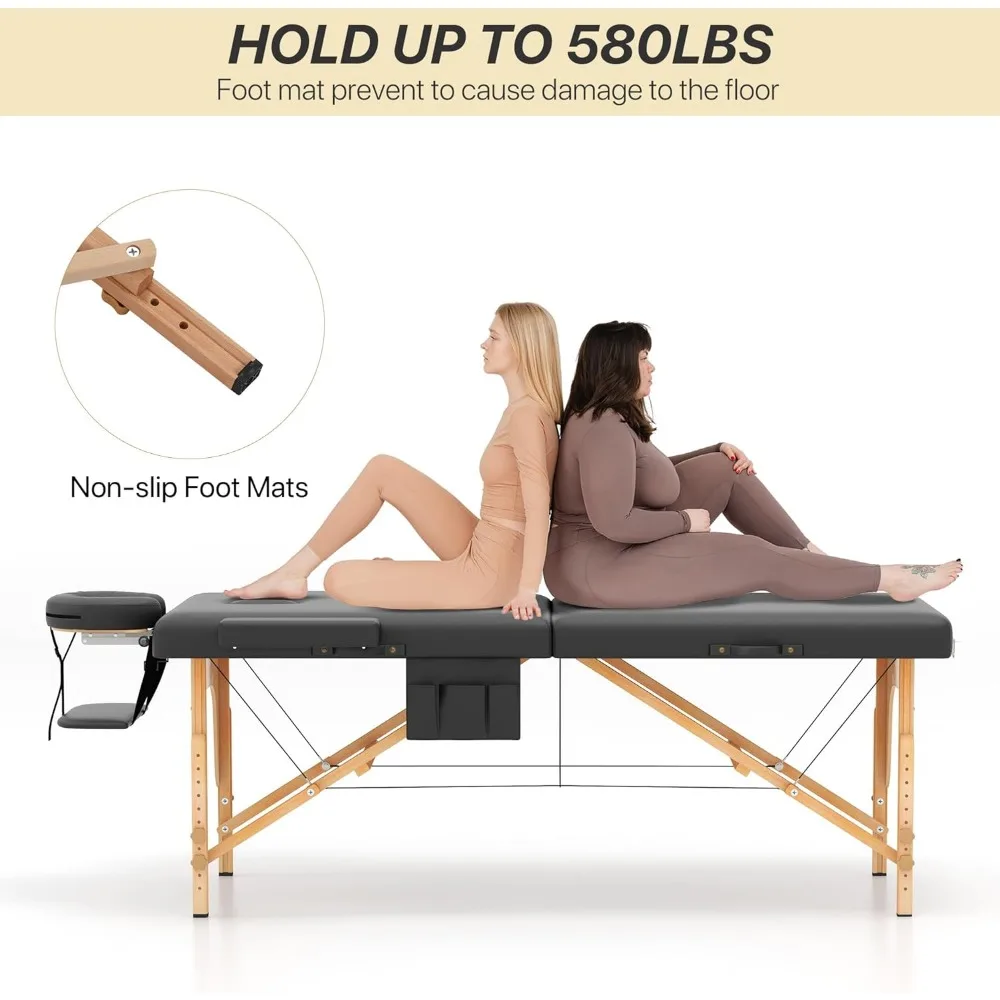 KCC-Table de massage en mousse à mémoire de forme, lit de massage pliable portable de qualité supérieure, réglable, 84 amarans de long, 28 pouces de large, maison et salon