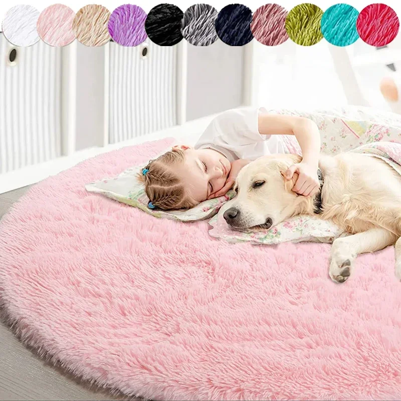 1PC Round Rug Small Fluffy Carpet for Bedroom Shaggy Circular Rug Cute Room Decoration for Bedroom Kids Room Nursery Room