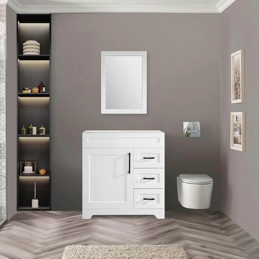 

30" Bathroom Vanity Without Sink,Bathroom Storage Cabinet with 1 Soft Closing Doors & 3 Full Extension Drawers,White