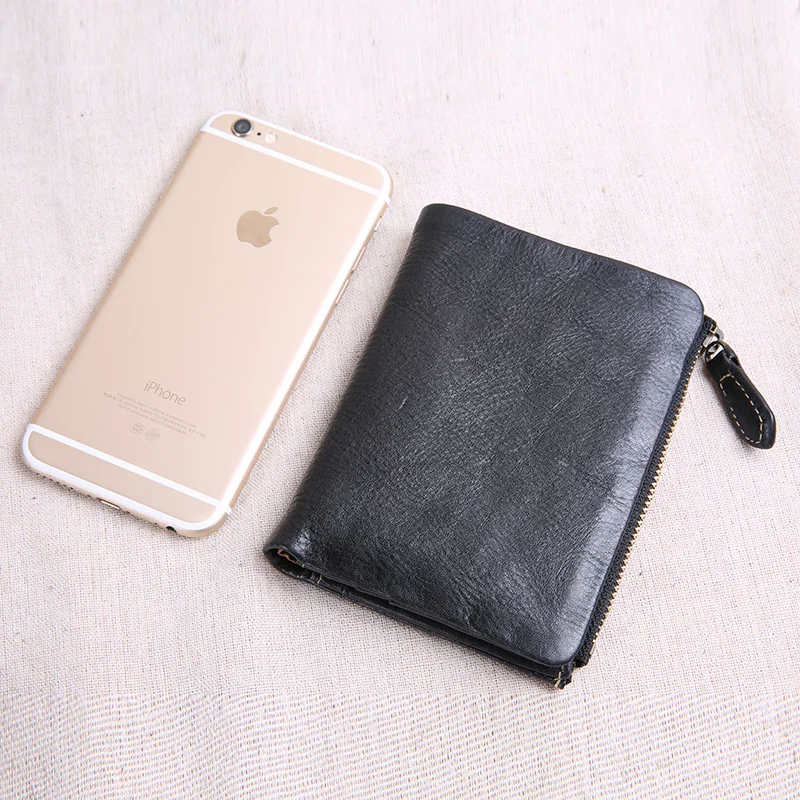 casual luxury genuine leather men's women's short wallet fashion simple designer handmade cow leather ID card holder purse