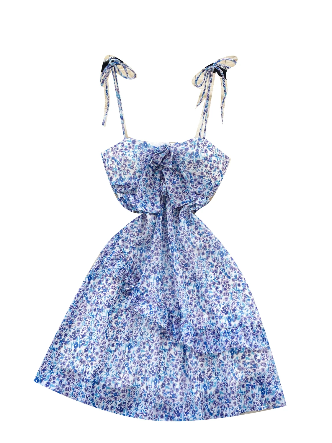 Ele Hollow out Bal Strap Dr Women's Waist Cinched Floral Snowflake Vaion Skirt ort Korean Sle Commute