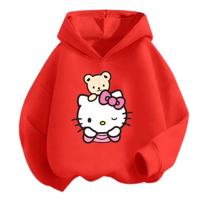 Simpatici vestiti per bambini Hello Kitty per l'autunno e l'inverno all'aperto Moda di strada Pullover caldi Vestiti per ragazzi e ragazze Felpe con cappuccio calde