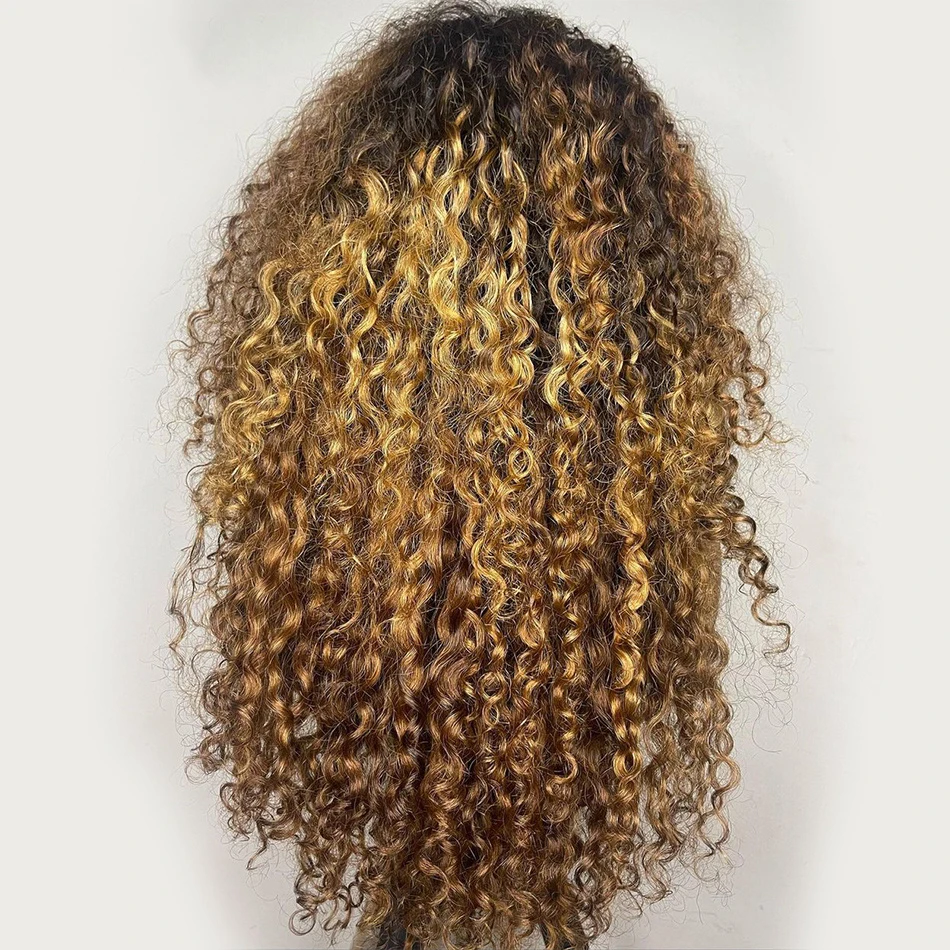 Long Soft 26“Ombre Blonde Brown Kinky Curly180Density Lace Front Wig For Black Women BabyHair Glueless Preplucked Heat Resistant