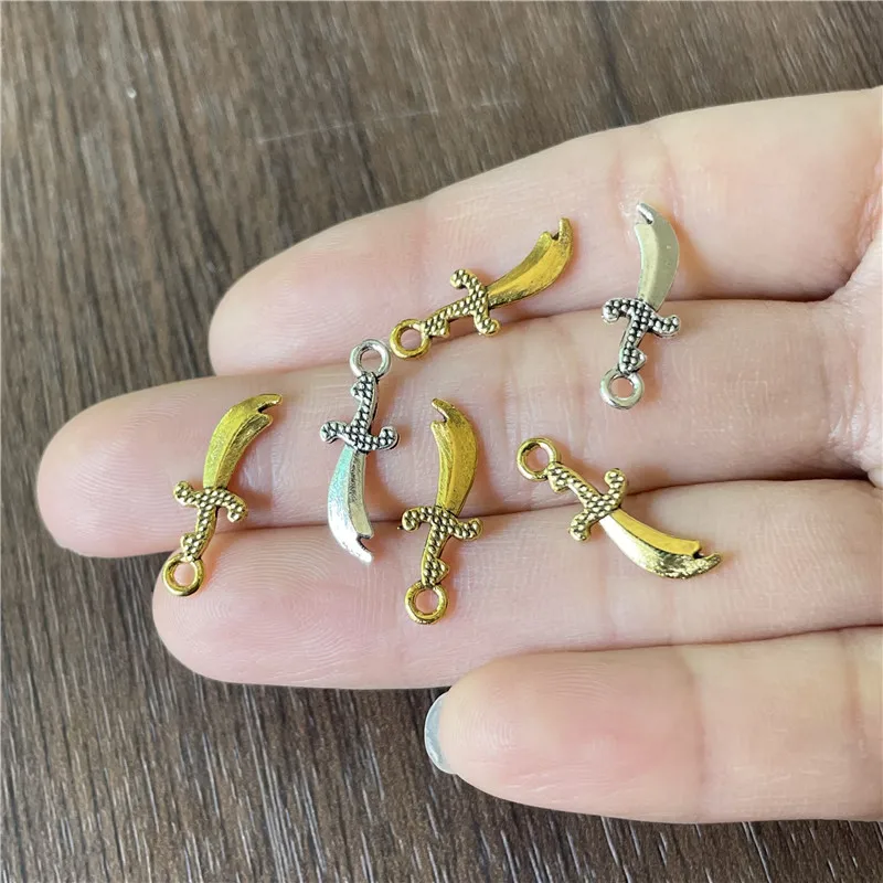 7*19mm Zinc Alloy Mini Classic Charm Knife Pendant Beaded Bracelet Necklace Jewelry Connector Making Supplies Amulet Accessories