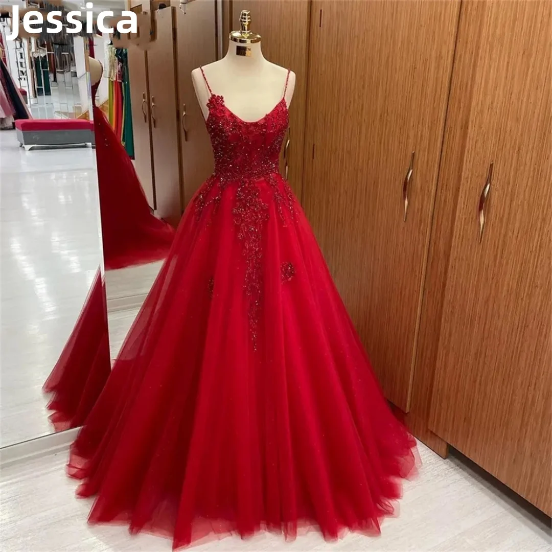 

Jessica Red Wedding Dress Luxurious Beading Prom Dresses Bride Wedding Custom Dress Princess Coming Of Age Ceremony PartyDress