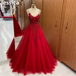 Jessica Red Wedding Dress Luxurious Beading Prom Dresses Bride Wedding Custom Dress Princess Coming Of Age Ceremony PartyDress