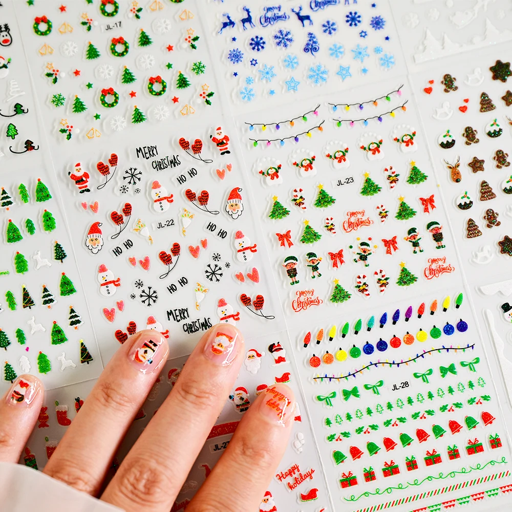 ﻿ 30 قطعة/المجموعة لطيف عيد الميلاد 3D ملصقات الأظافر الملونة الغزلان سانتا كلوز شجرة عيد الميلاد هولي مسمار الشارات DIY السنة الجديدة مسمار ديكور أطقم ﻿ ﻿