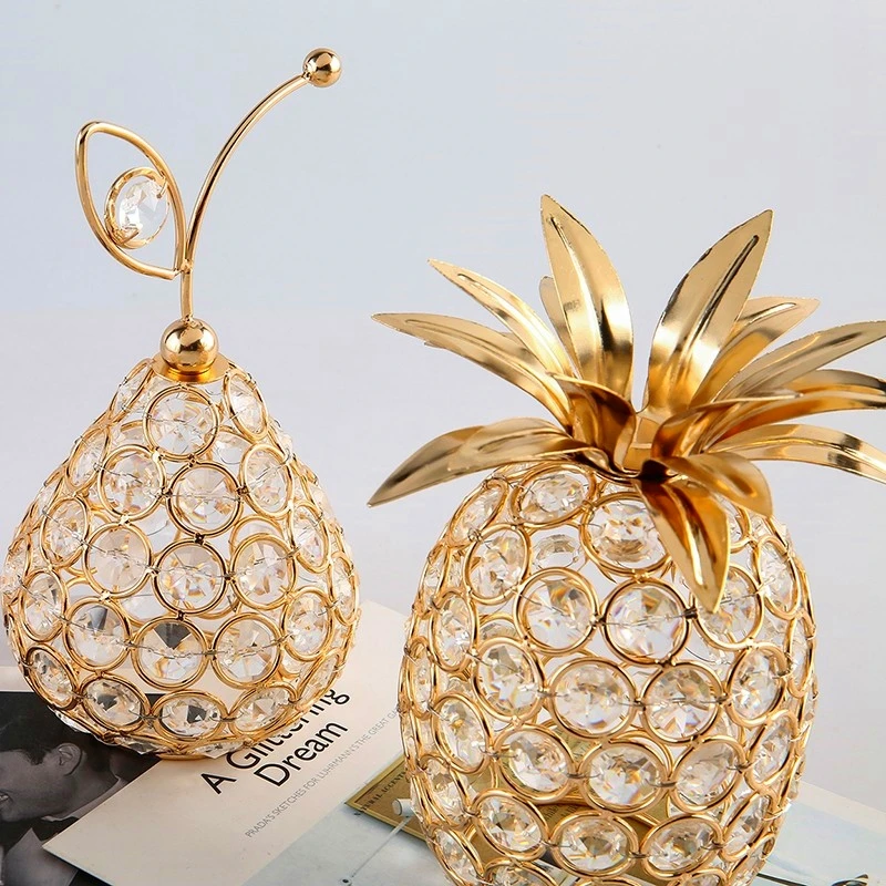 1pc Gold Crystal Pineapple Ornament Artificial Fruit Figurine Tabletop Centerpiece For Home Decor