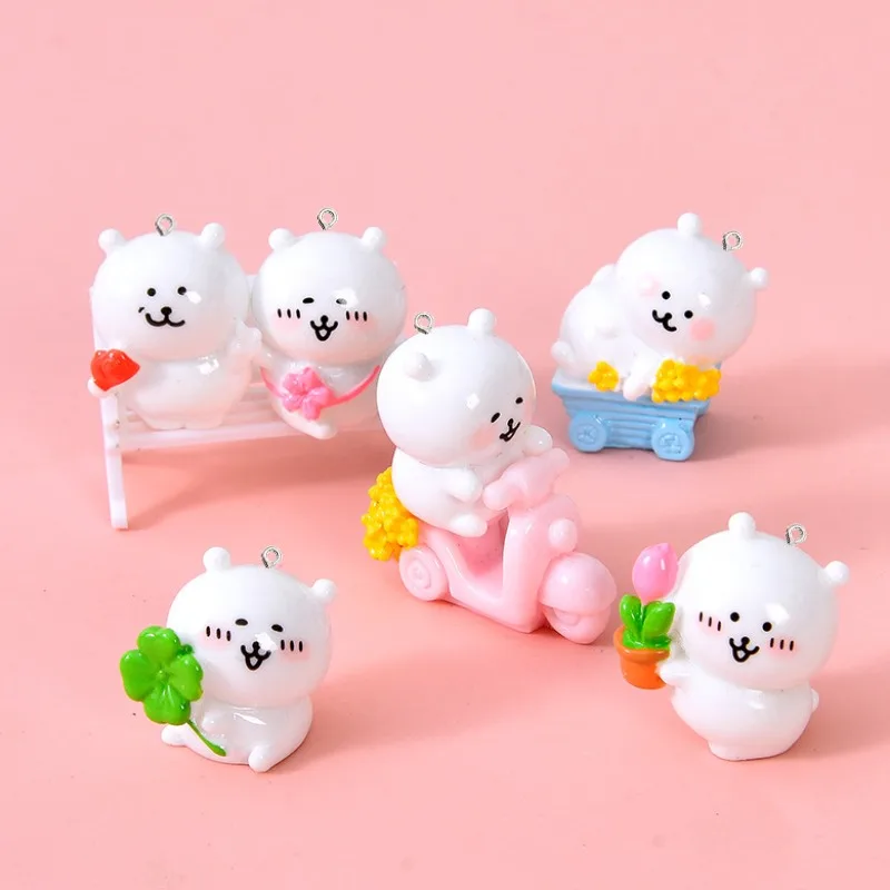 10Pcs Cute White Bear Resin Ornaments Cartoon Animal Pendants for Keychain Earring Necklace Jewelry Making DIY Craft Accessories
