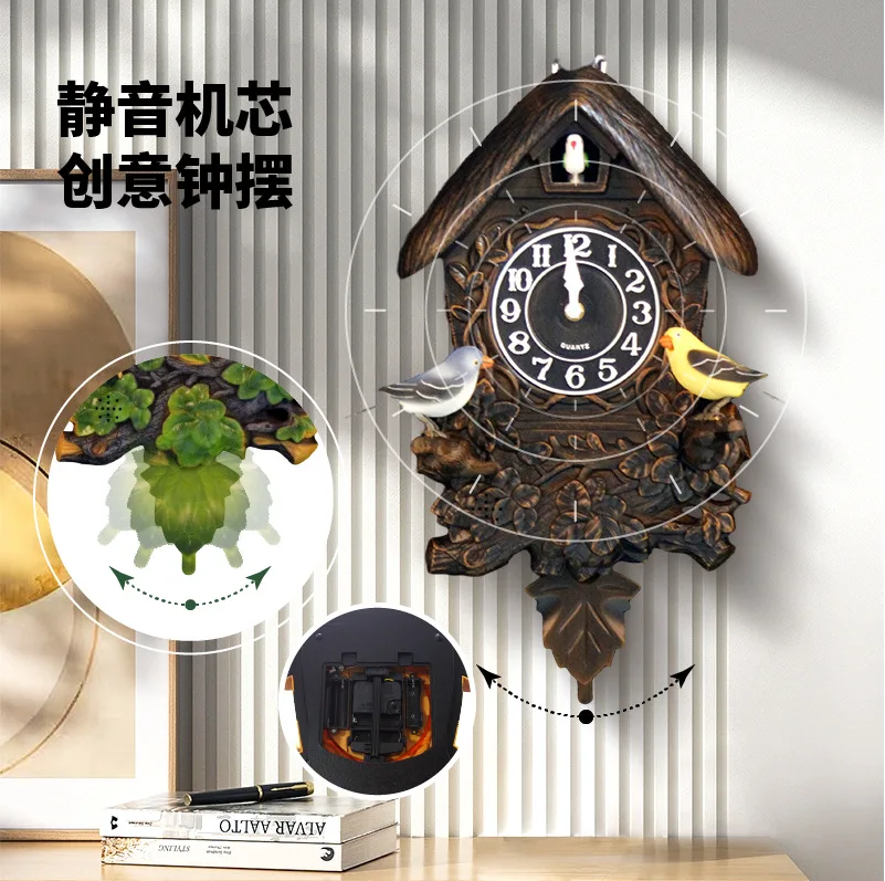 ساعة حائط الوقواق الرعوية في الساعة، ساعة غرفة المعيشة تعمل بالصوت للأطفال، الوقواق الأوروبي الأنيق وبليم #5