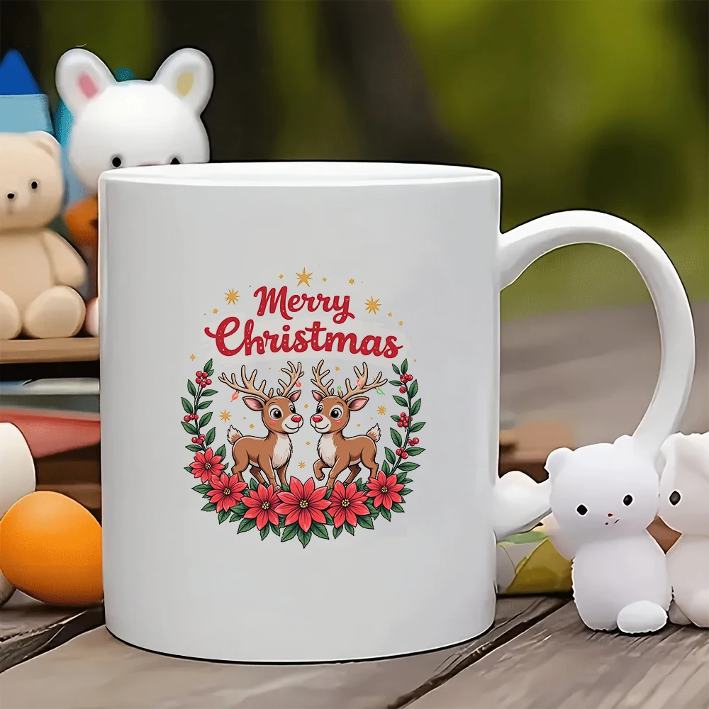 

11oz Cup + Christmas Reindeer Sticker + Merry Christmas Water Bottle - Christmas Gift Kids Cup Home Office Coffee Cup