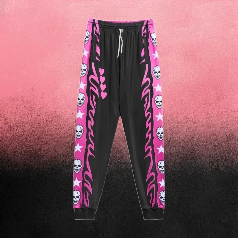 Shattered Love Zebra Print Ankle Sweatpants for Men and Women Punk Skeleton Star Flame Side Printed Casual Sports Pants