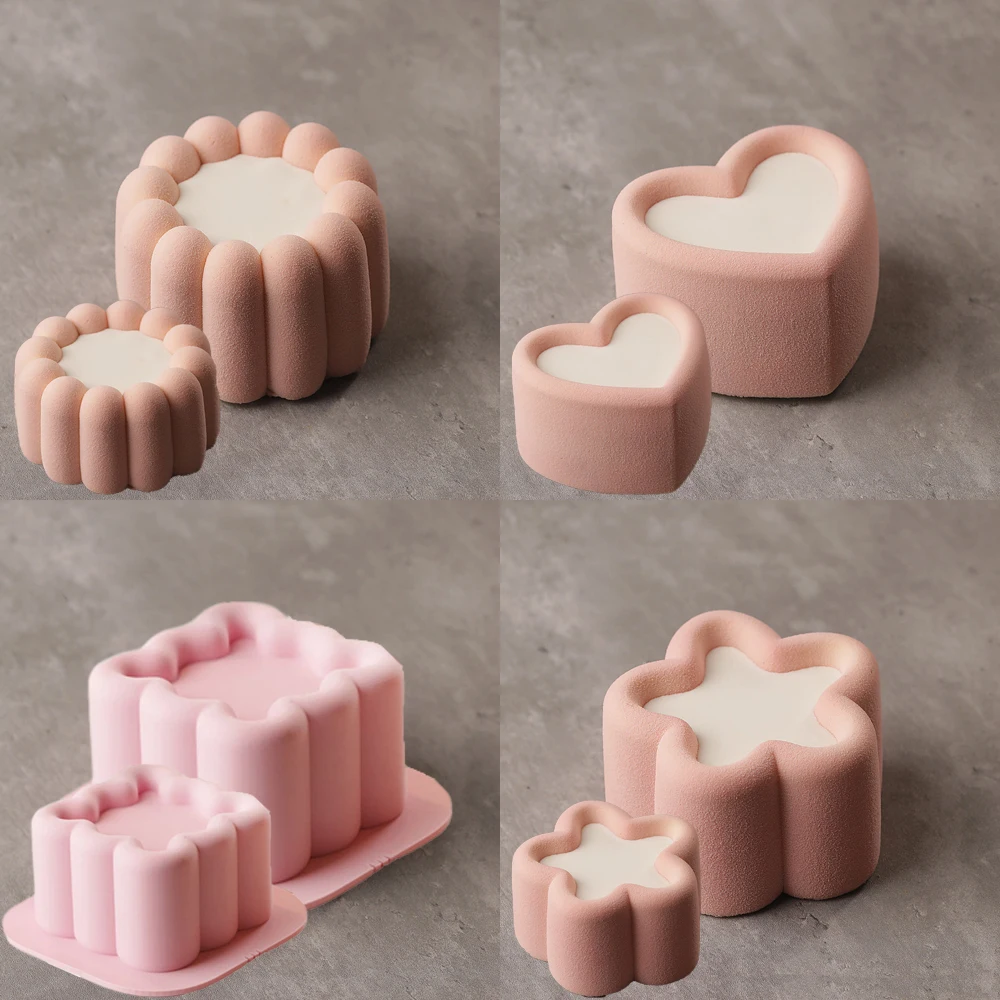 1 o 6 celdas en forma de flor cilíndrica en forma de corazón pentagrama cuadrado molde de pastel de silicona moldes de Mousse molde de jabón moldes de velas