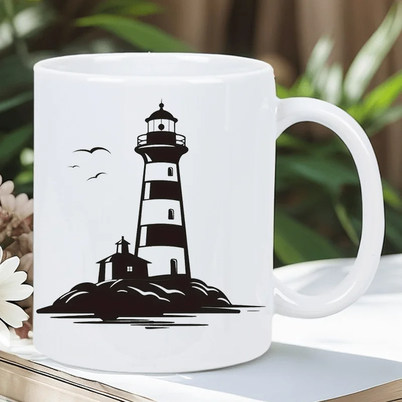 Nautical Lighthouse & Seagulls Ceramic Coffee Mug - Reusable, Insulated, Hand-Wash Only - Perfect for Coffee Lovers, Men & Women