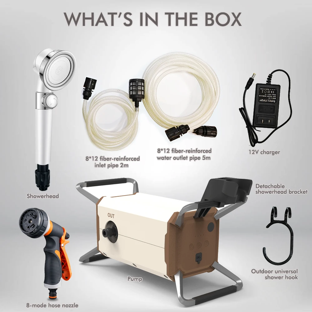 ポータブル12V高圧ウォーターポンプ100PSI、車洗浄、RVシャワー、屋外キャンプ用電動ウォッシュポンプ（ナイトライト付き）