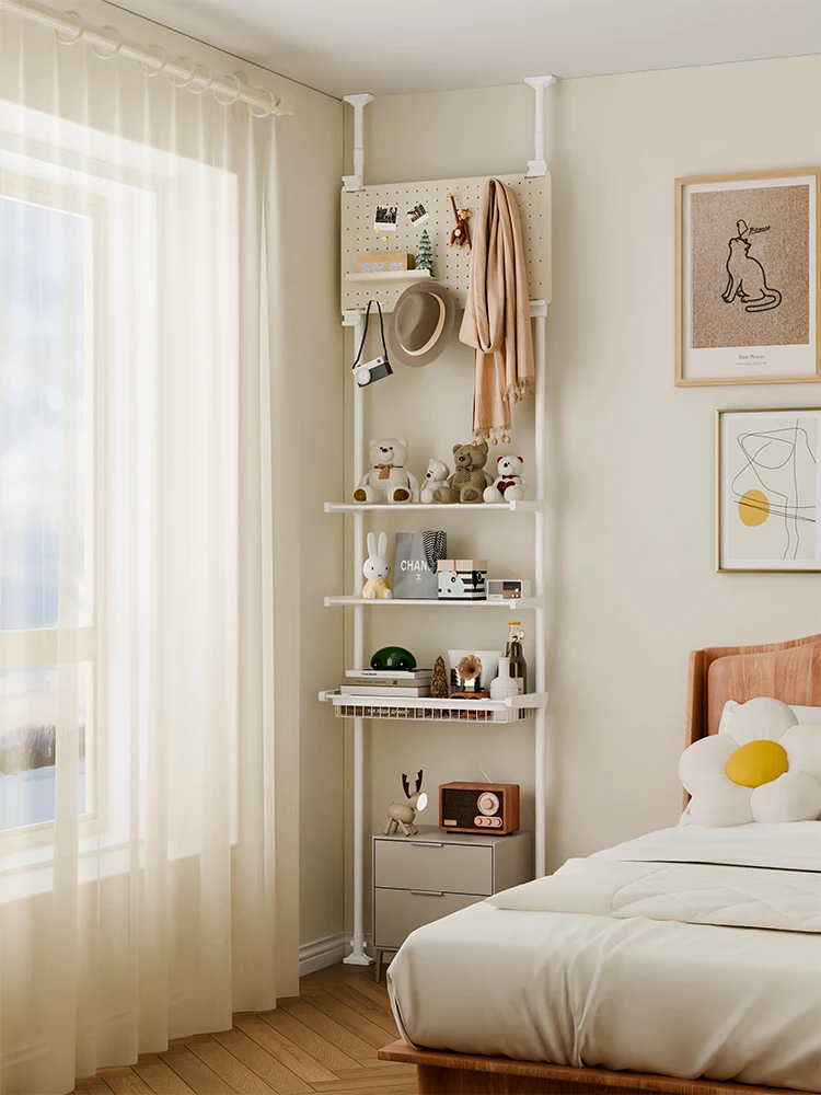 Bedside hole board rack, indomitable coat rack, floor-to-ceiling bedroom, multi-functional storage and hanger integrated
