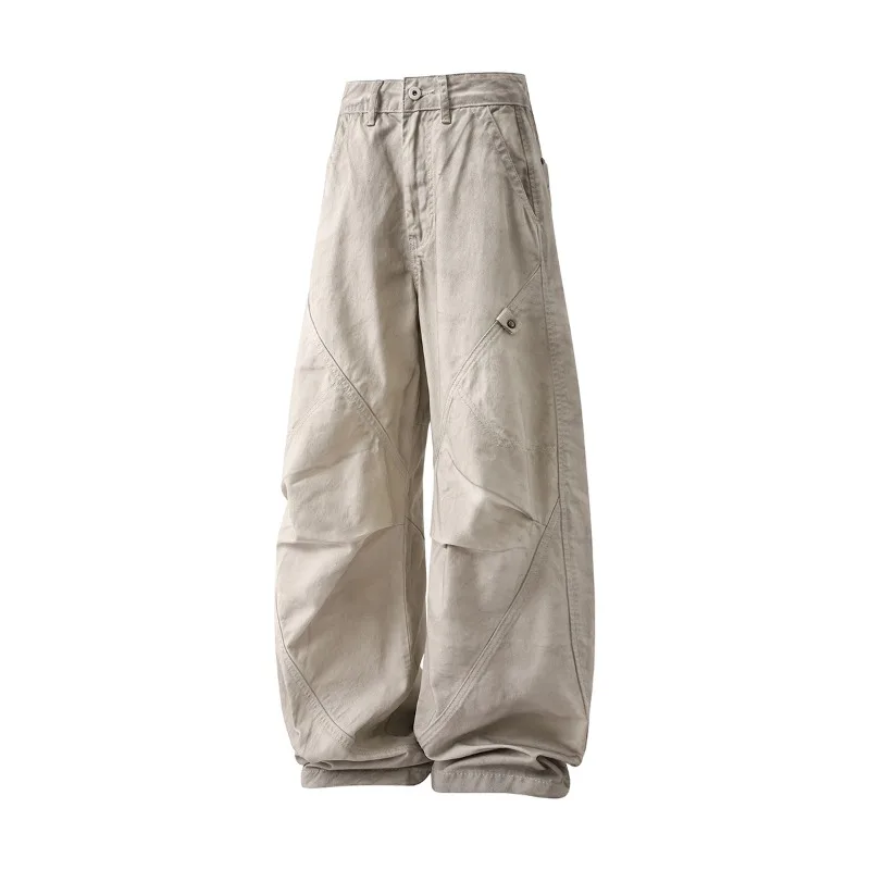 Niche Design Men's Casual Trousers Worn-out Washing Pleated Loose Deconstruction Solid Color Male Curved Knife Pants