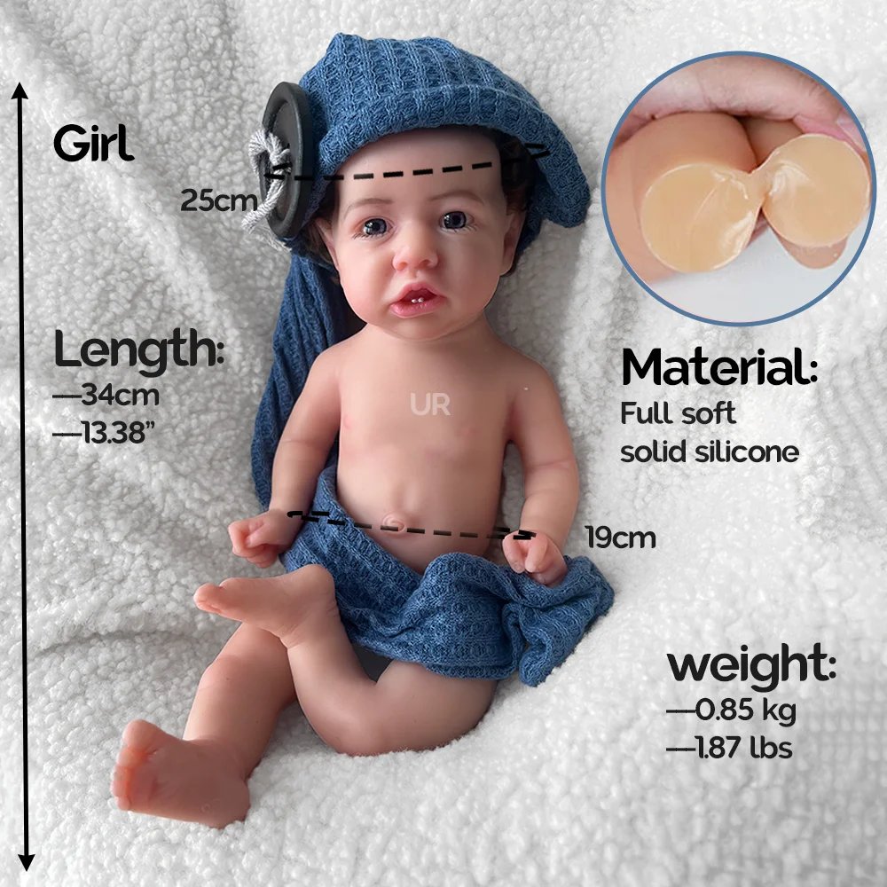 Reborn Baby Butter Silicone Full Body, Personnalisable, Peint, Non peint, Réaliste, Mini Preemie Girl Art Collectibles Ki, 13"