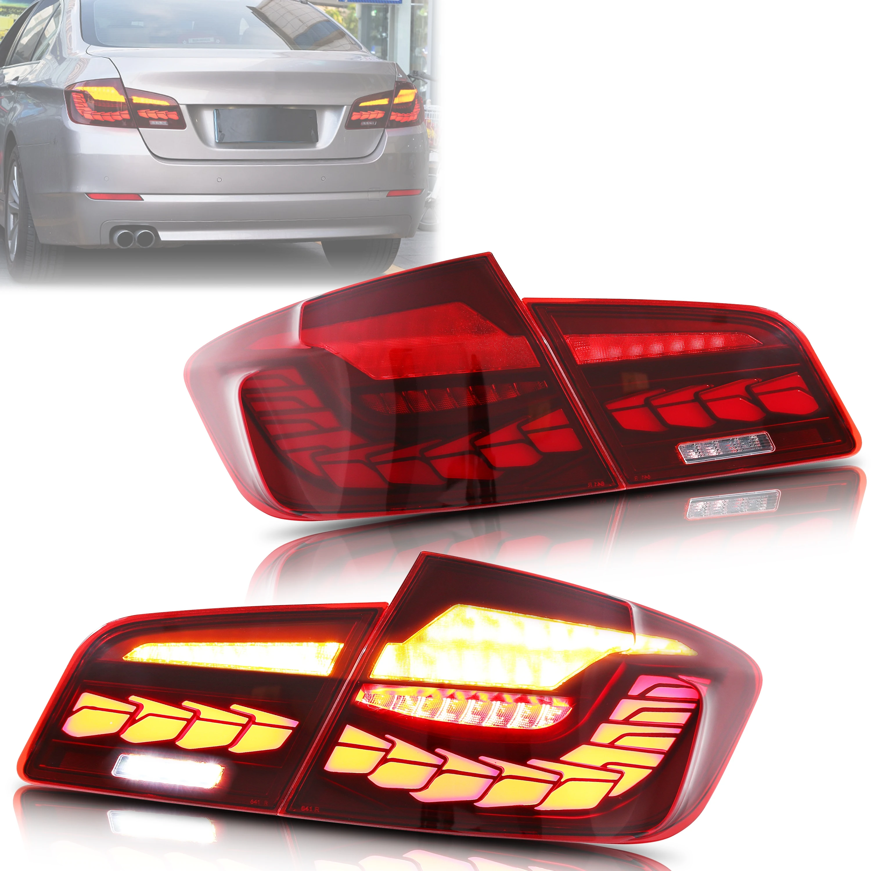 

LED Tail Lights for BMW 5-Series 2011-2016 F10 M5 Dynamic Animation Sequential Turn Signal Red Rear Lamps Assembly [Not Fit G30]