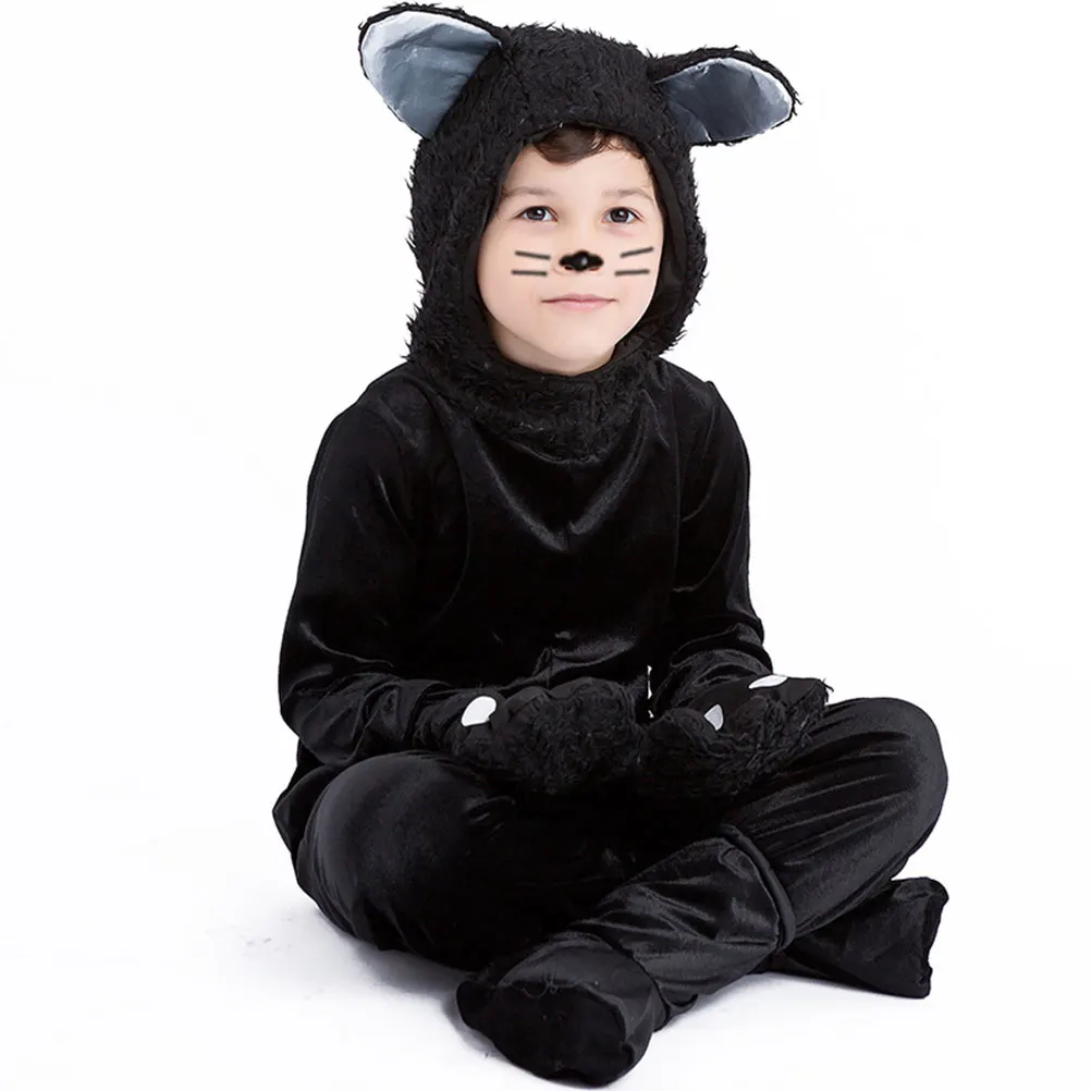 

Kids Cat Costume XL Size Black Halloween Masquerade Carnival Stage Performance Cosplay Outfits Animal Role Play Clothes Set