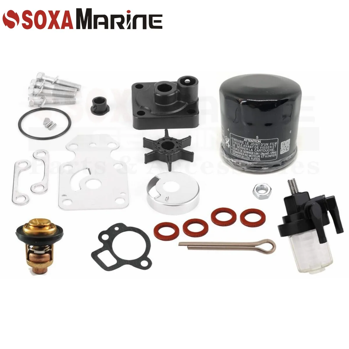 Adatto per kit di manutenzione Yamaha F15C 2007 + ricostruzione pompa acqua fuoribordo con termostato e filtro olio combustibile
