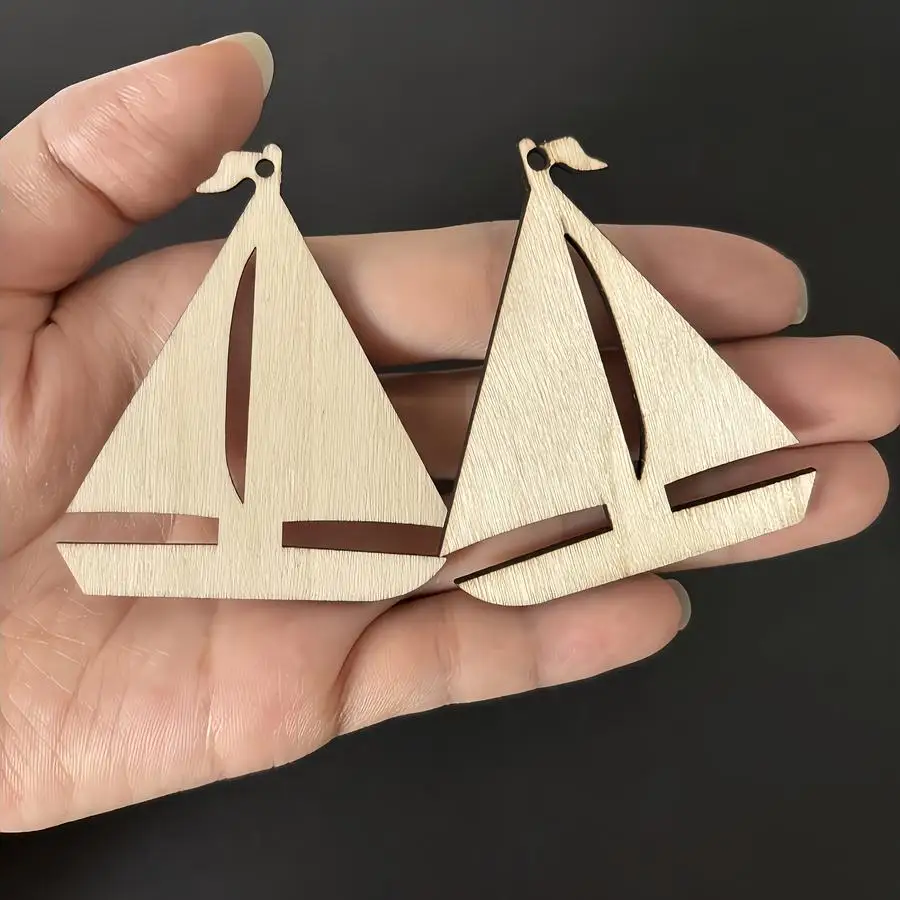 1/5/10/20/50/100pcs Handcrafted wooden sailboat-shaped pieces, ideal for DIY painting, home decor, and rustic ocean-themed craft