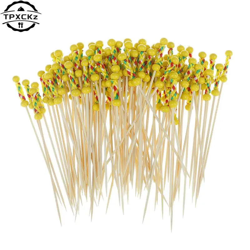 100pcs 9/12cm Bamboo Food Picks Buffet Cupcake Fruit Fork Party Cake Dessert Salad Vegetable Sticks Cocktail Toothpick Skewer