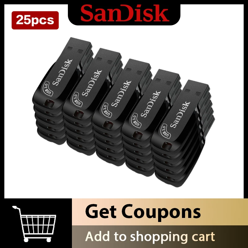 

SanDisk 25PCS CZ410 64GB 128GB USB 3.0 Pen Drive Memory Stick Flash Drive 32GB Mini Pendrive For Computer 100% Original