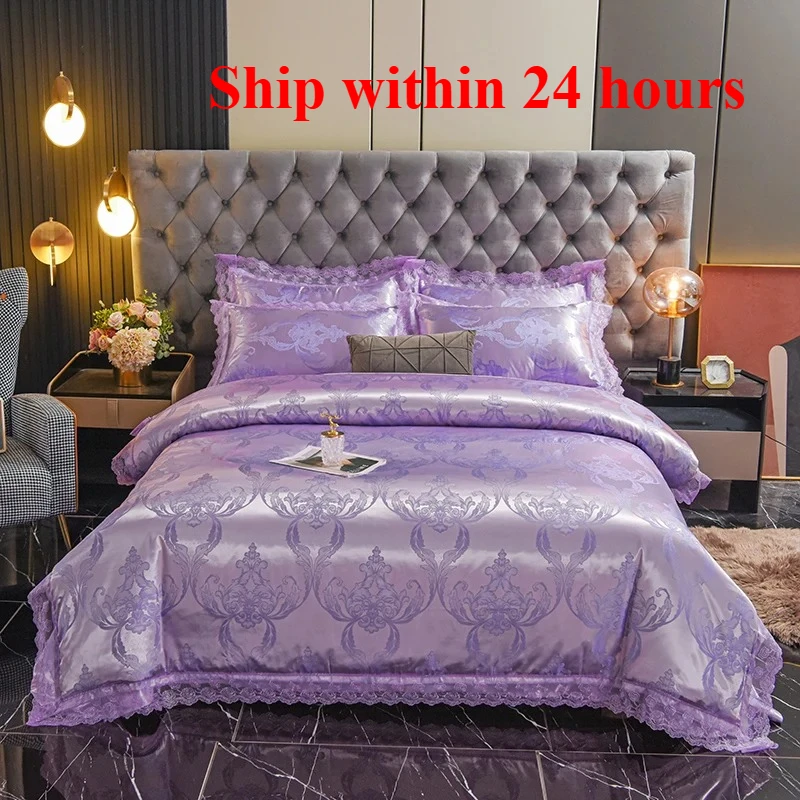 

2025 new European satin jacquard four-piece set, polished lace lace quilt cover, bed sheet, high-end bedding kit